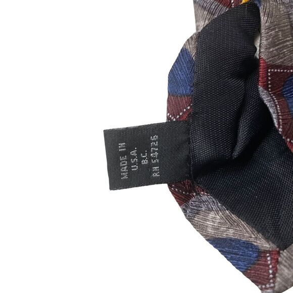 Innocenti for Tom James Tie Men's Necktie Silk Maroon Blue Geometric Made in USA - Picture 6 of 8